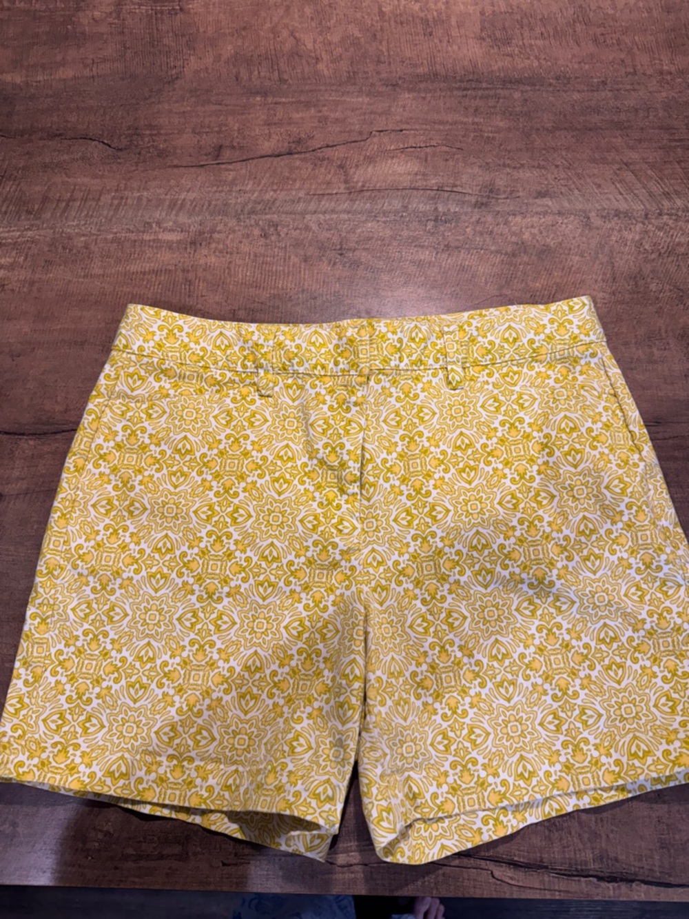 Lands End Floral Shorts Womens 10 Yellow White Summer Casual High Rise
